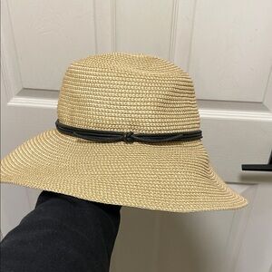 Talula | Tan | Straw | Black Cow Leather Band | Sun Hat | ResortWear | Size S